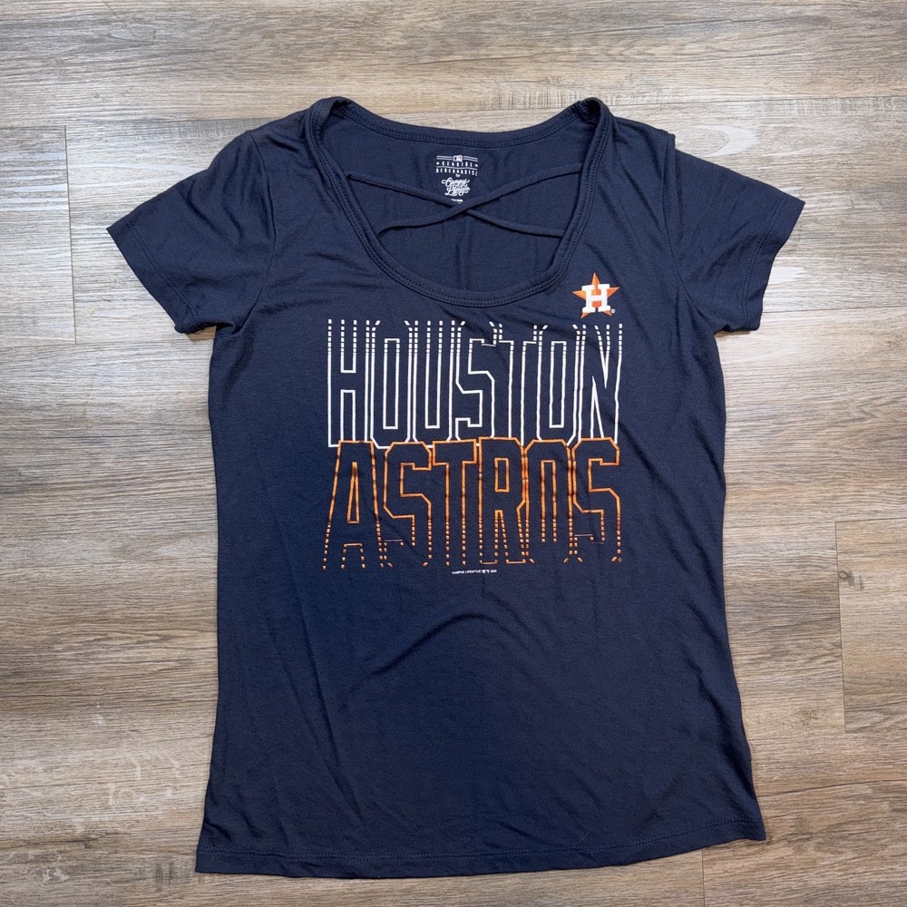 Houston Astros Shirt Womens Small Blue Spaghetti Strings Front MLB Baseball